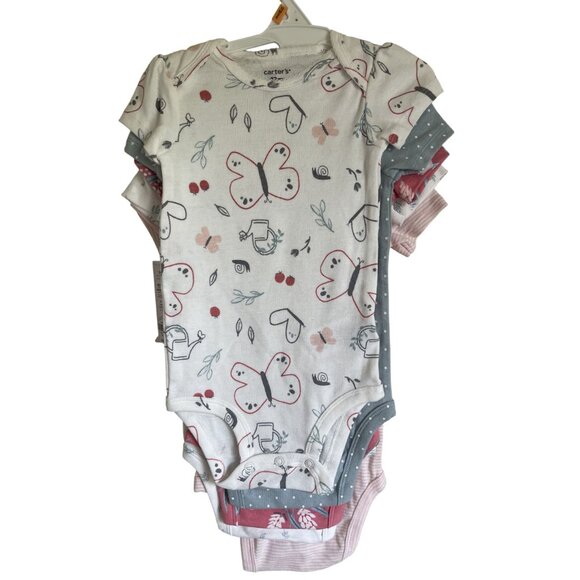New! Carter's 5 Piece Short Sleeve Onesie Set 12M Floral Stripe Love the Sunshin - Picture 2 of 9